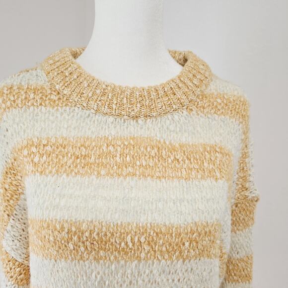 Madewell Sweater Womens Small Baez Pullover Stripe Yellow Cream Chunky Knit - Picture 2 of 8